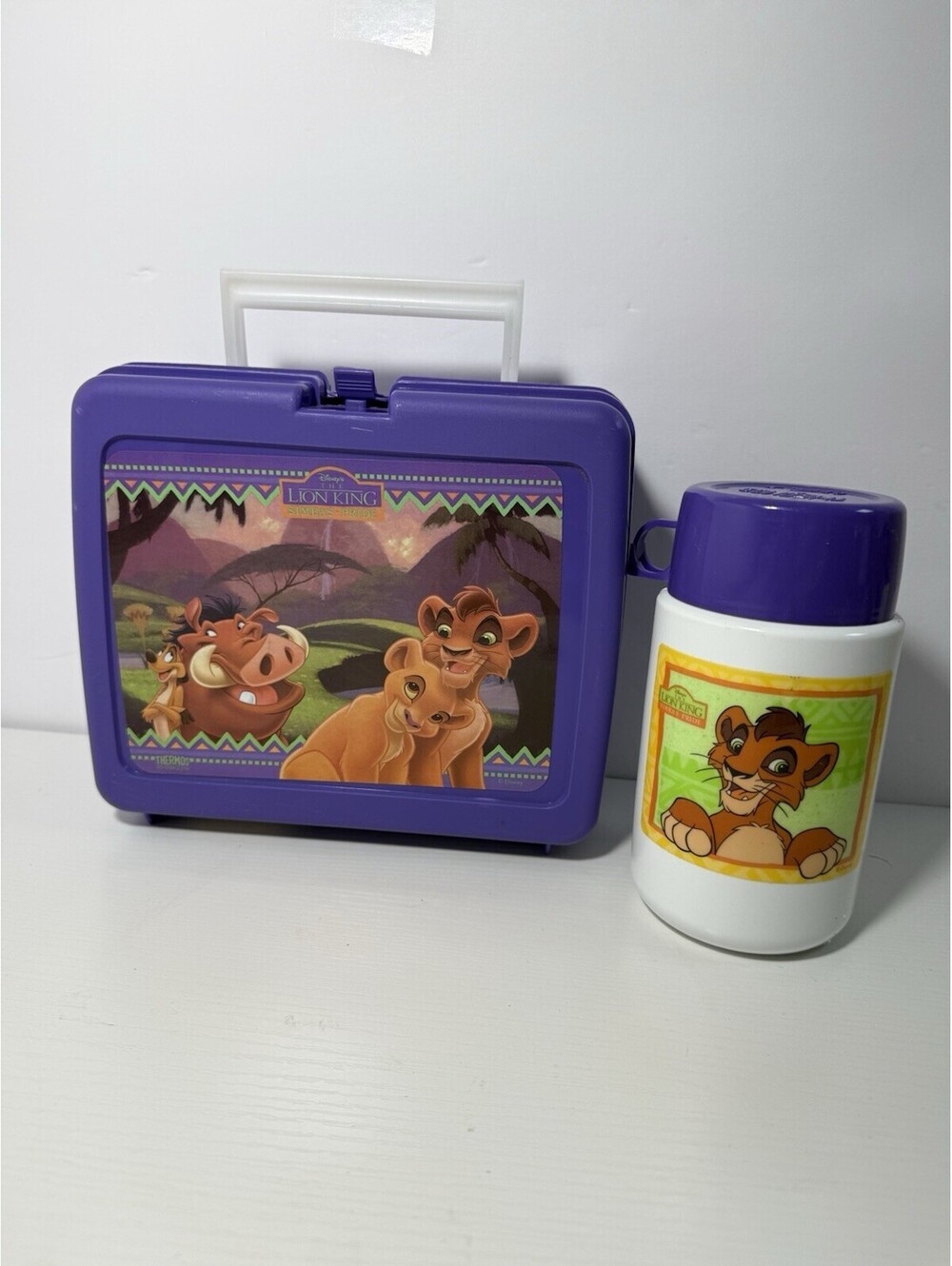Vintage Purple Plastic Lunchbox Lion King 2 Simba's Pride w/ Thermos 90s